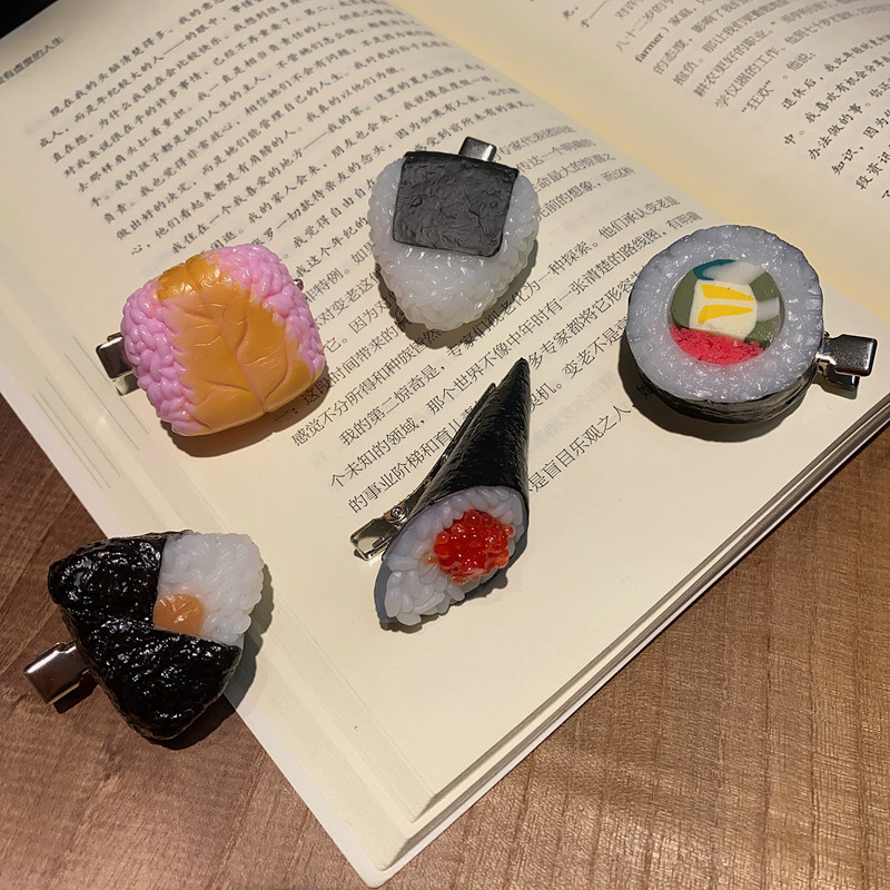 仿真日式鮭魚壽司飯糰紫菜包飯邊髮夾卡創意頭飾學生小禮品INS