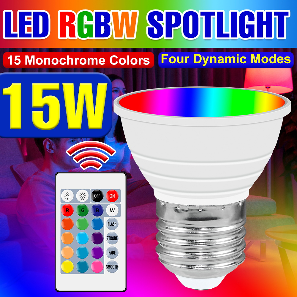 110V LED RGB燈E27智能控制燈E14魔術燈泡GU10射燈MR16房間裝飾燈泡15W家用節能燈