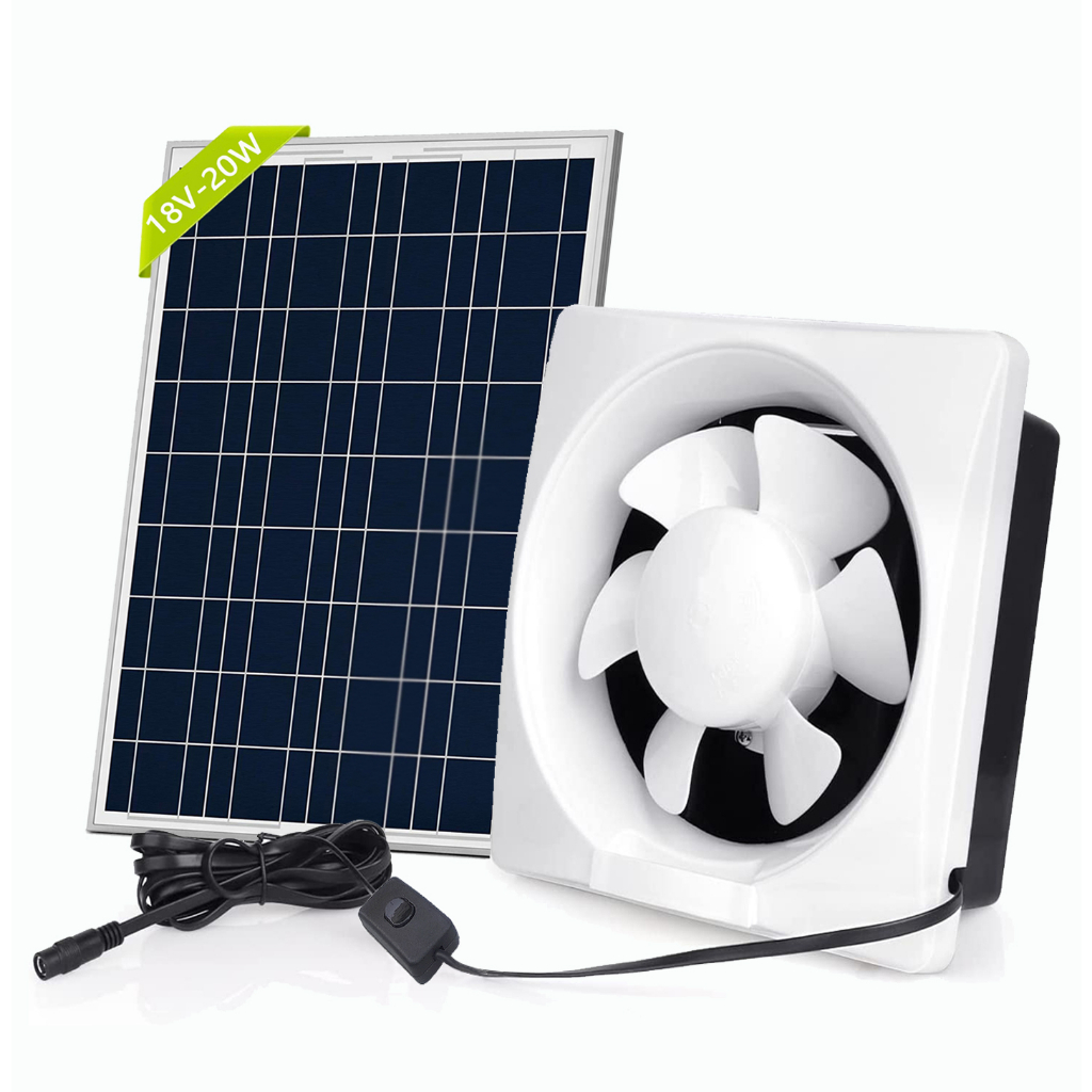 太陽能排氣扇,20w太陽能電池板+12寸帶百葉窗的大氣流風扇,適用於溫室、閣樓、雞舍、車庫和地下室