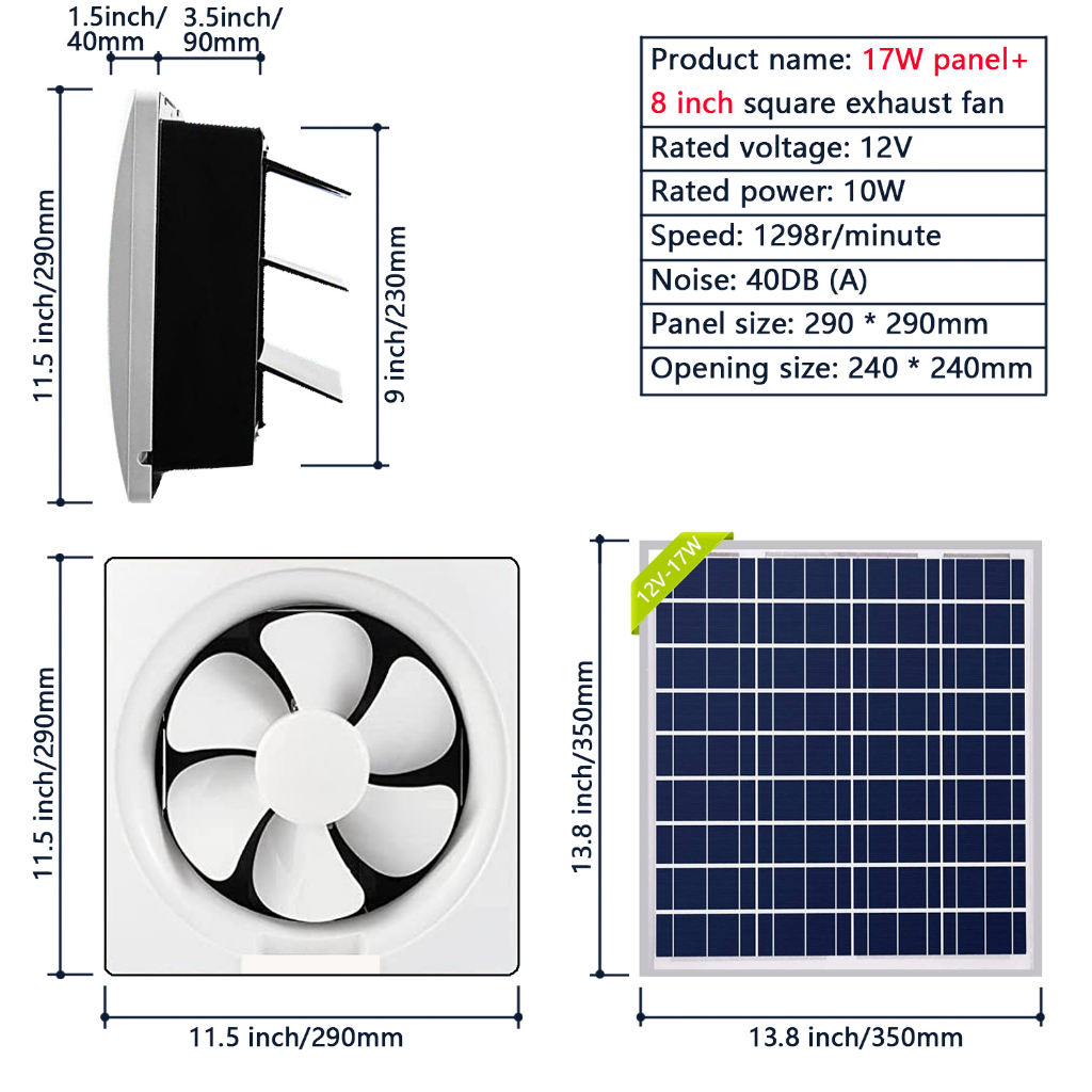 20w太陽能電池板風扇套件,帶5m電纜,適用於小雞舍、溫室、棚子、寵物屋和窗戶排氣