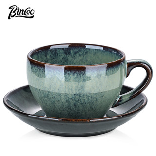 BINCOO 創意馬克杯 澤田咖啡杯 陶瓷拉花杯 卡布奇諾拿鐵杯 摩卡杯碟套裝 下午茶杯碟 適宜家用辦公室 300ML