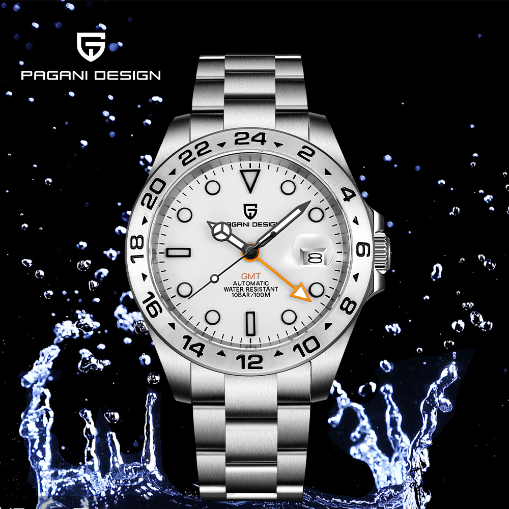 Pagani DESIGN 男士自動機械手錶 GMT 手錶 42 毫米藍寶石不銹鋼防水手錶