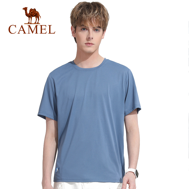 Camel 男士短袖運動透氣純色圓領上衣
