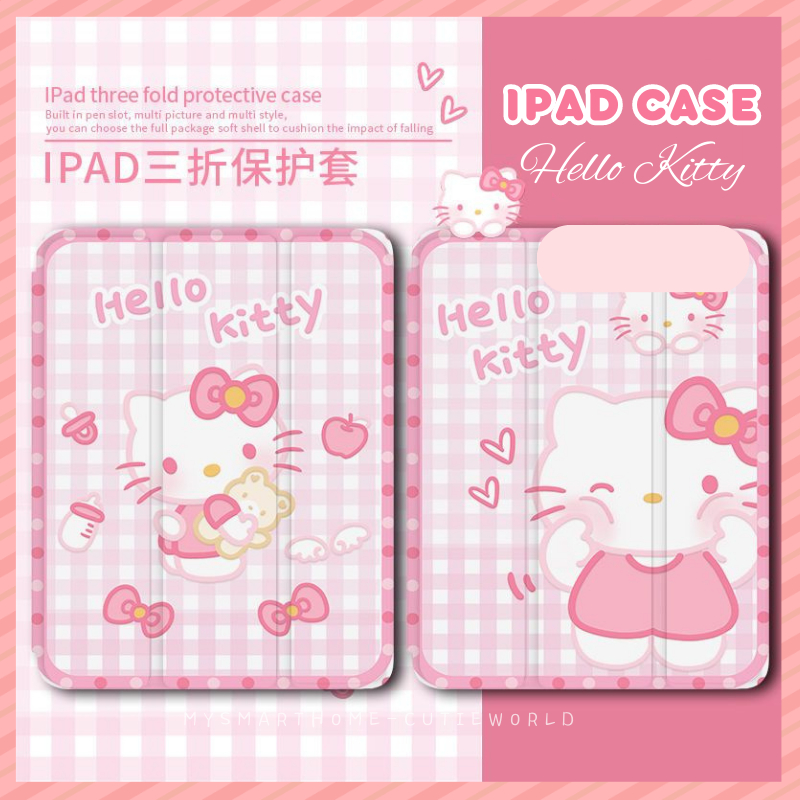 Hello Kitty Ipad 保護套帶筆架 PU 保護套 Ipad Mini 2/3 Ipad 第 9 代 Ipad