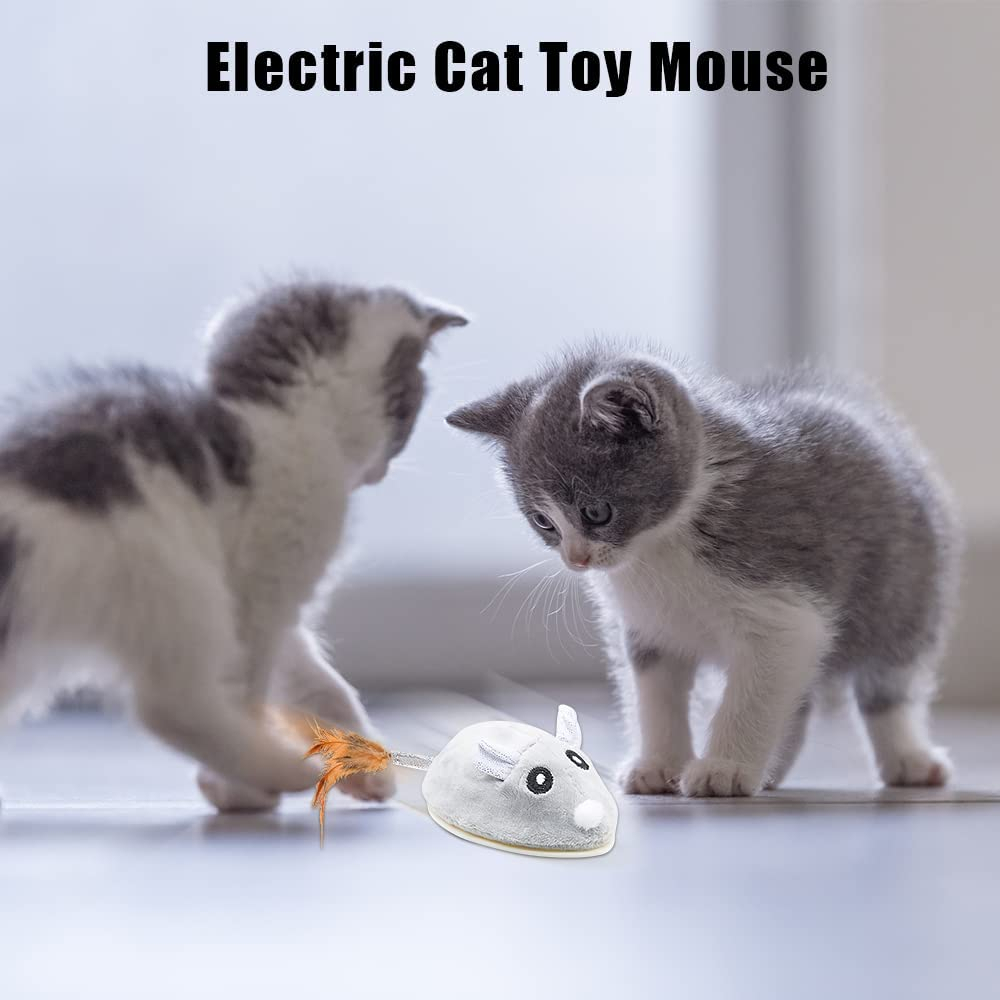 貓用玩具老鼠，帶羽毛的玩具老鼠，貓用玩具老鼠，電動貓玩具，老鼠，帶USB線的互動貓玩具，用於貓跑和解悶