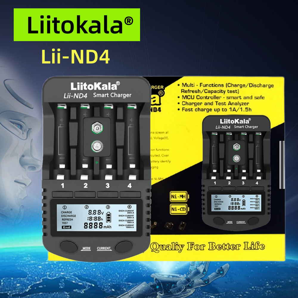 Liitokala Lii-ND4 NiMH/Cd 充電器 aa aaa 充電器 LCD 顯示屏和測試電池容量適用於 1