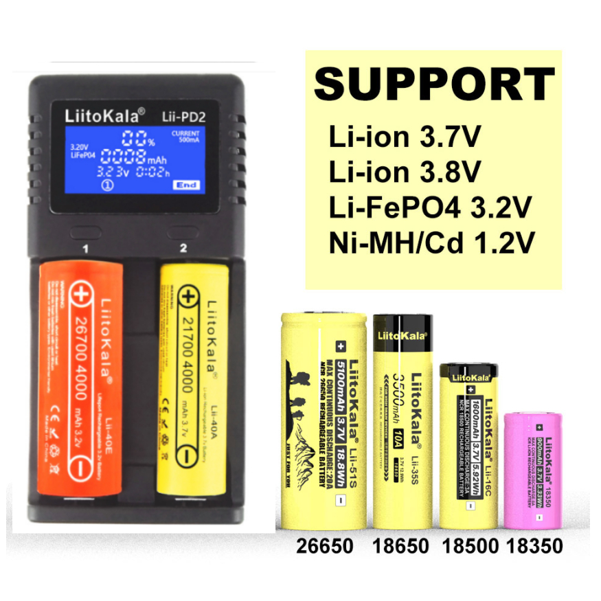 Liitokala Lii-PD2 Lii-PD4 14500 16340 電池充電器適用於 18650 26650 2