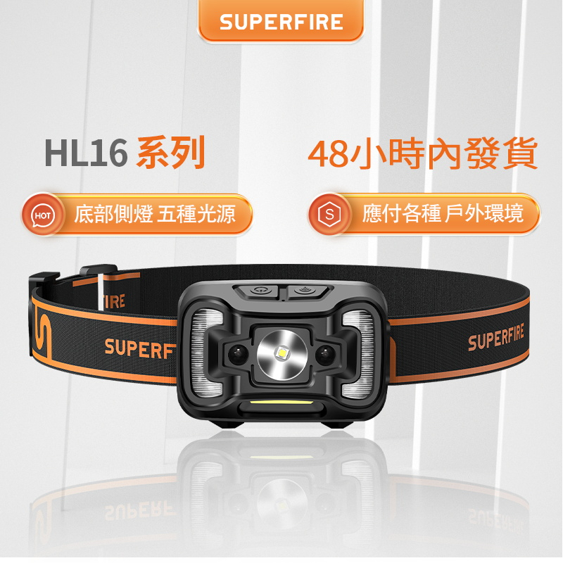 SUPERFIRE 神火 HL16強光感應頭燈遠射充電式夜釣魚燈頭戴式手電筒LED燈感應探照燈