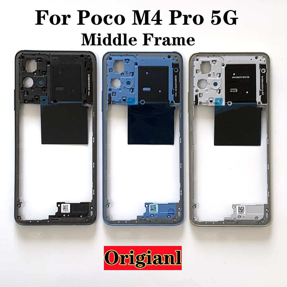 XIAOMI 原裝中框面板前框擋板中殼機箱適用於小米 Poco M4 Pro 5G 帶音量按鈕零件