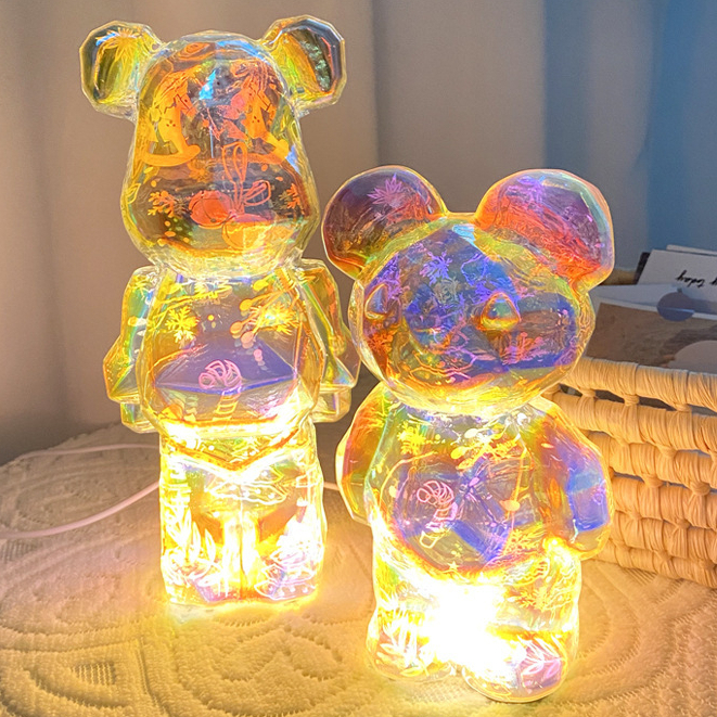 LED暴力熊小夜燈夜燈生日禮物擺件熊耶誕熊極光熊裝飾氛圍夜燈