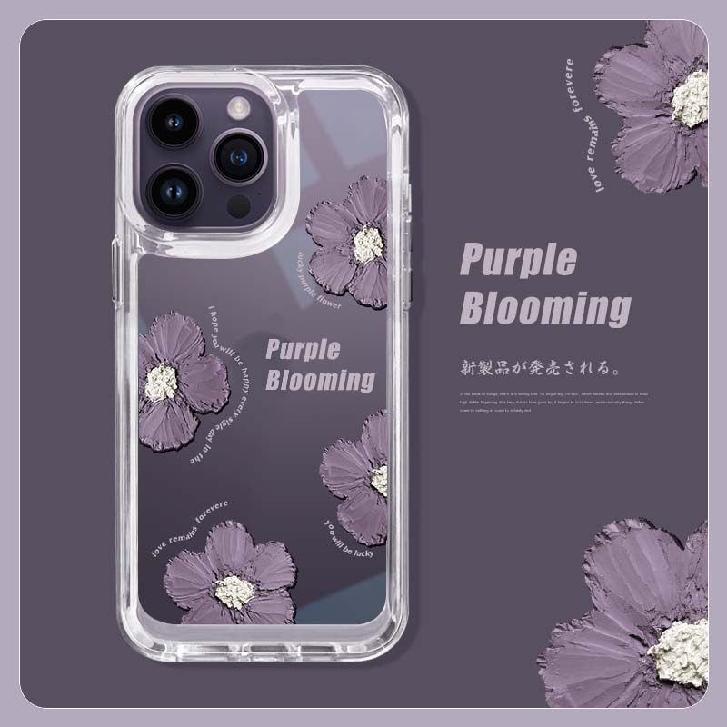 兼容iphone 6S 7 8 PLUS X XS XR 11 12 13 14 15 MAX PRO紫花紋透明亞克力T