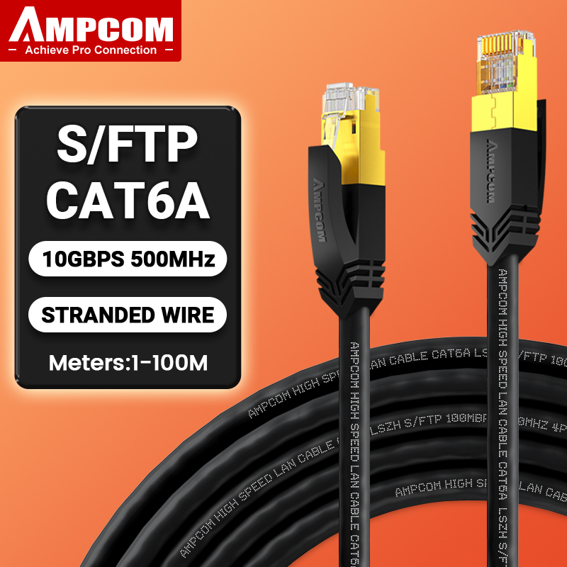 Ampcom CAT6A 以太網電纜 10Gbps RJ45 LAN 網絡電纜,用於計算機、PS5、Xbox 的 0.5