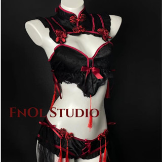 「FnOl Studio」暗黑玫瑰 超A情趣內衣中國風分體旗袍性感刺繡流蘇制服COS套裝角色扮演