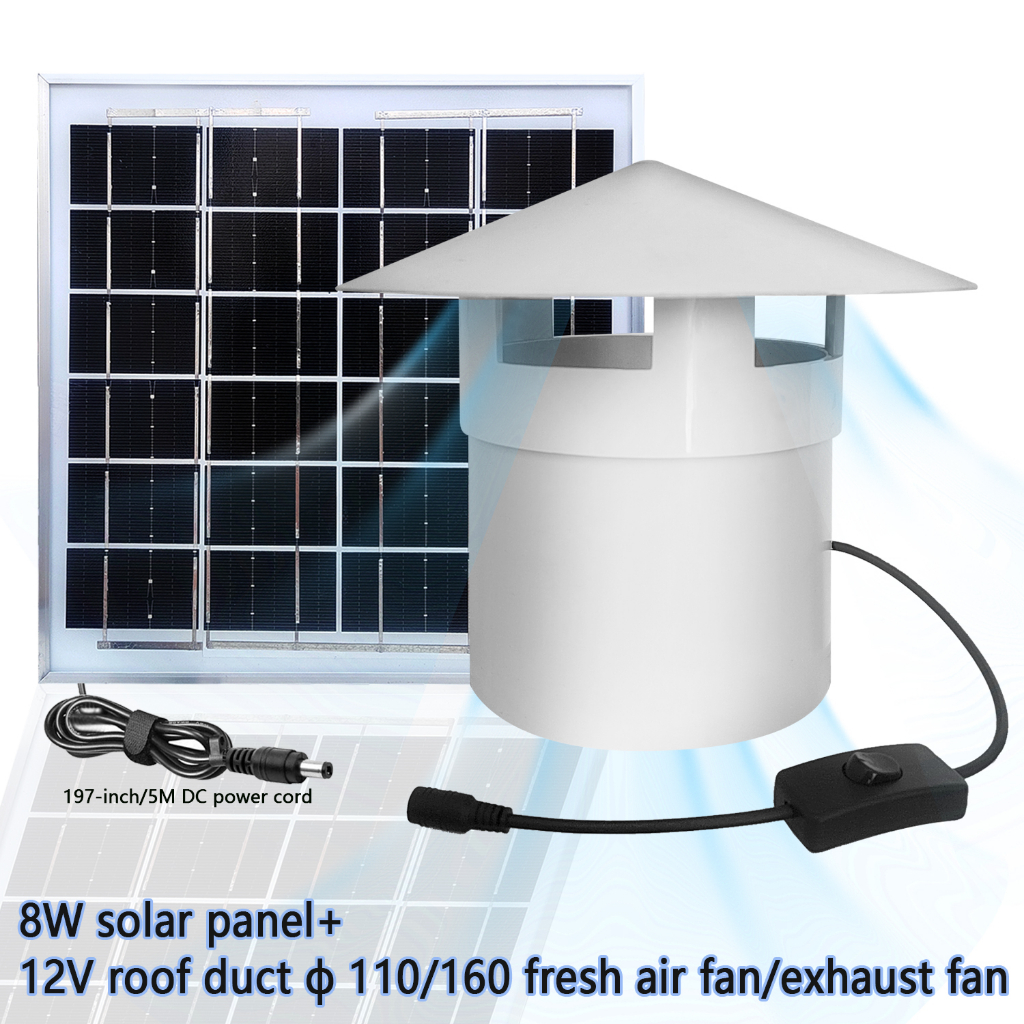 太陽能ф110/160排風扇【現貨】DC 12V 抽風機 抽風扇 排氣機 4吋6吋8吋管道風扇 用於屋頂管道排氣扇
