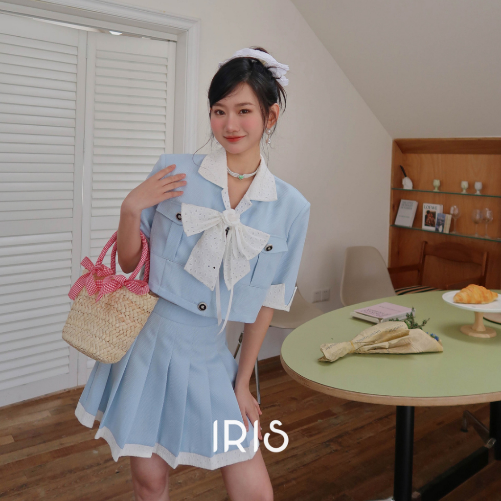 IRIS BOUTIQUE 泰國製造 小眾設計品牌 夏新款品  甜美少女天藍色套裝