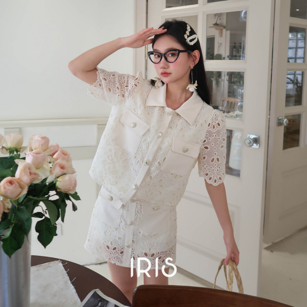 IRIS BOUTIQUE 泰國製造 小眾設計品牌 夏新款品  米色少女心動套裝