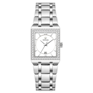 Wwoor 頂級品牌奢華時尚女士手錶女士方形鋼腕錶防水女石英鐘-8858L