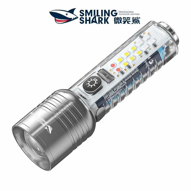微笑鯊正品 SD5213 迷你強光手電筒M77高流明Led筆型手電筒便攜式紅藍警示燈Type C充電變焦強磁吸熒光長續航