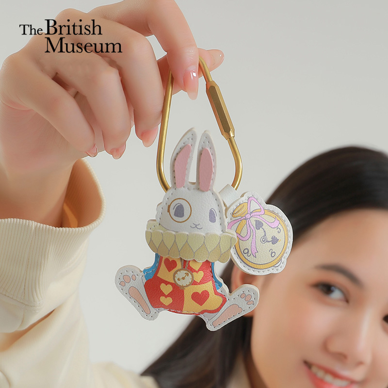 大英博物館愛麗絲漫遊奇境系列懷錶兔PU鑰匙圈鑰匙扣吊飾生日禮物送女友~Oz