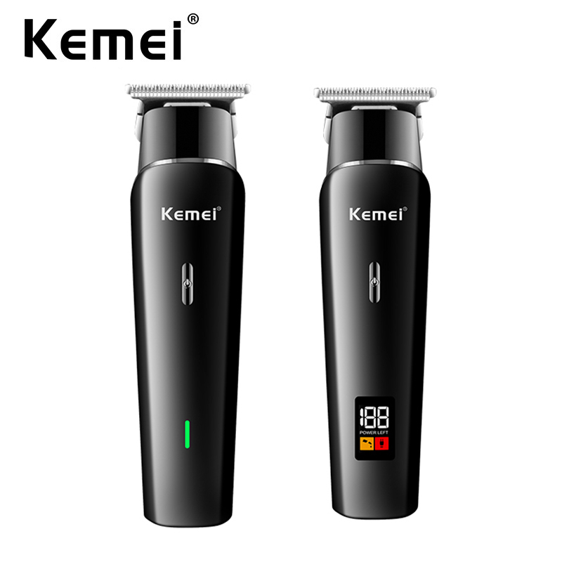 Kemei 專業理髮器零間隙 T 型刀片無繩可充電修邊機快剪男士理髮套件帶 LCD 顯示屏