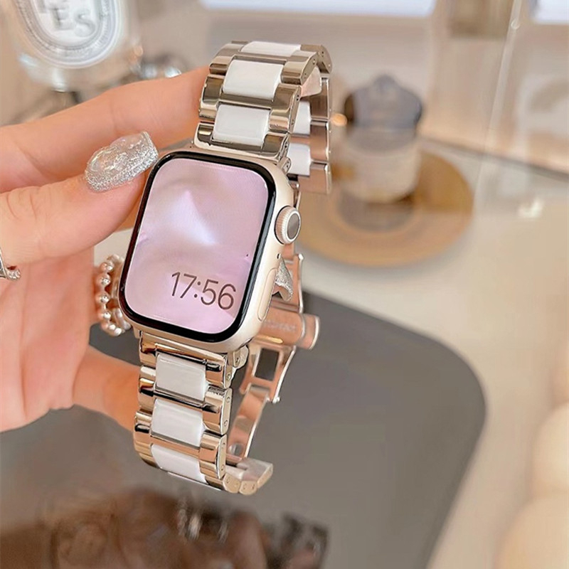 金屬陶瓷錶帶 適用蘋果手錶 適用Apple Watch 8 7代 6 5 4 se 不鏽鋼錶帶 40 41mm 45mm