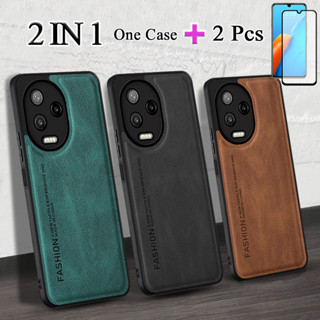 2 合 1 適用於 Infinix Note 12 Pro 4G 手機殼豪華皮革外殼,帶弧形陶瓷膜