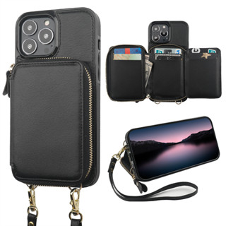 Iphone 14 錢包式保護殼帶 RFID 信用卡夾,帶腕帶的拉鍊皮套,女式手提包保護套,相容 iPhone 13