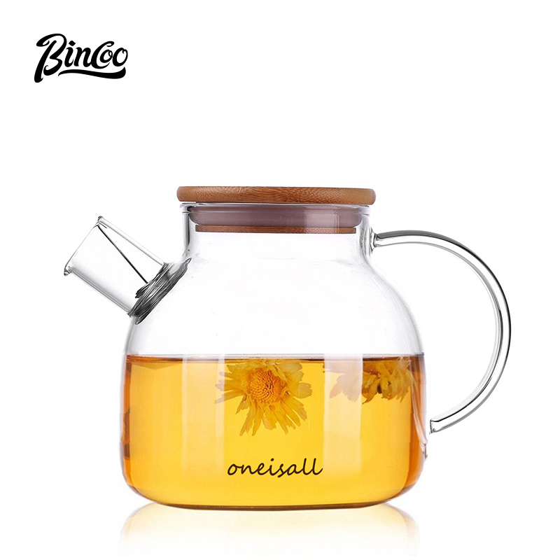 BINCOO 玻璃冷水壺 水壺 茶壺 耐熱果汁容器帶蓋過濾器 高硼硅玻璃 1000ML