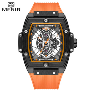 Megir 時尚運動手錶男士 Tonneau 錶盤防水手錶帶矽膠錶帶夜光指針日期