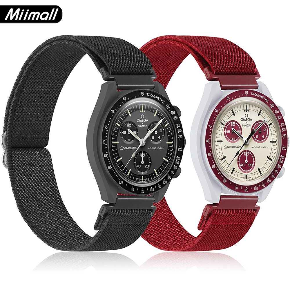 Miimall 20 毫米彈性尼龍錶帶兼容 Omega X Swatch Moonswatch Speedmaster