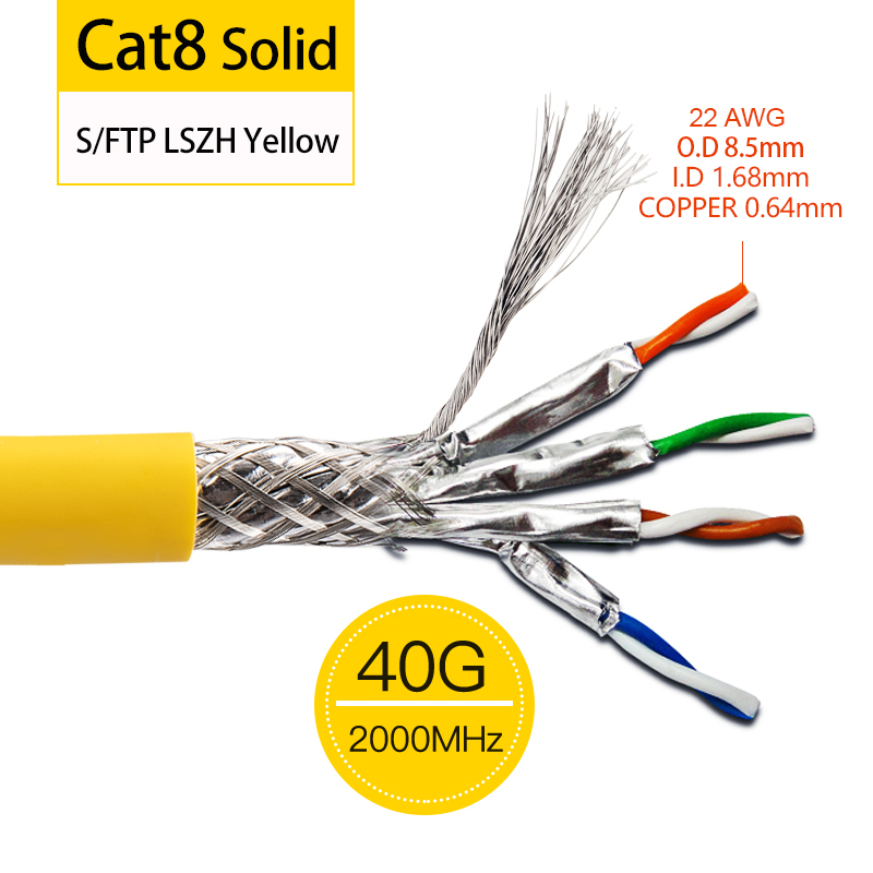 Linkwylan CAT8 電纜 40G 2000MHz S/FTP 屏蔽 22AWG 實心安裝電纜 24AWG 多股