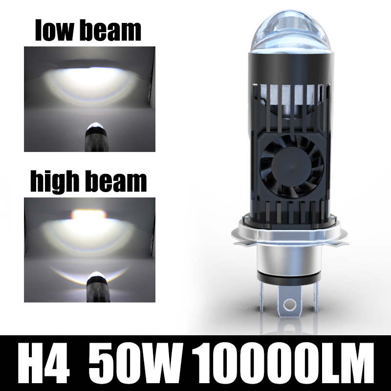 50w H4 摩托車 LED 迷你投影儀投影機鏡頭燈泡 10000LM 6000K 高/低光束頭燈