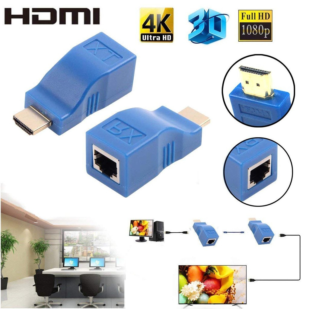 30m HDMI 網絡擴展器發射器和接收器適配器 V1.4 RJ45 CAT5E CAT6 用於 HDTV 高清電視 D