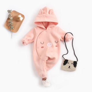 Sanlutoz 初生女嬰冬季衣服純棉嬰兒連身衣連帽可愛豬印花
