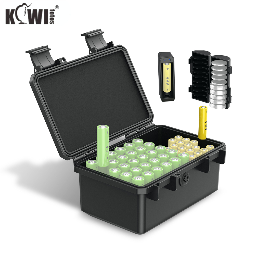 KIWI fotos 電池收納盒帶電量檢測機 AA AAA 5號 7號 鈕扣電池 IP67 防水防塵電池保護盒