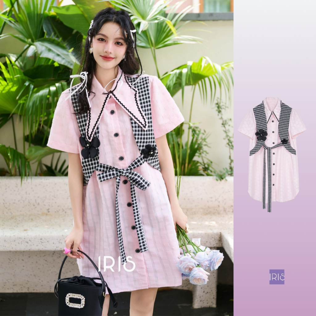 IRIS BOUTIQUE 泰國製造 小眾設計品牌  夏季新品  櫻花襯衫粉色洋裝女