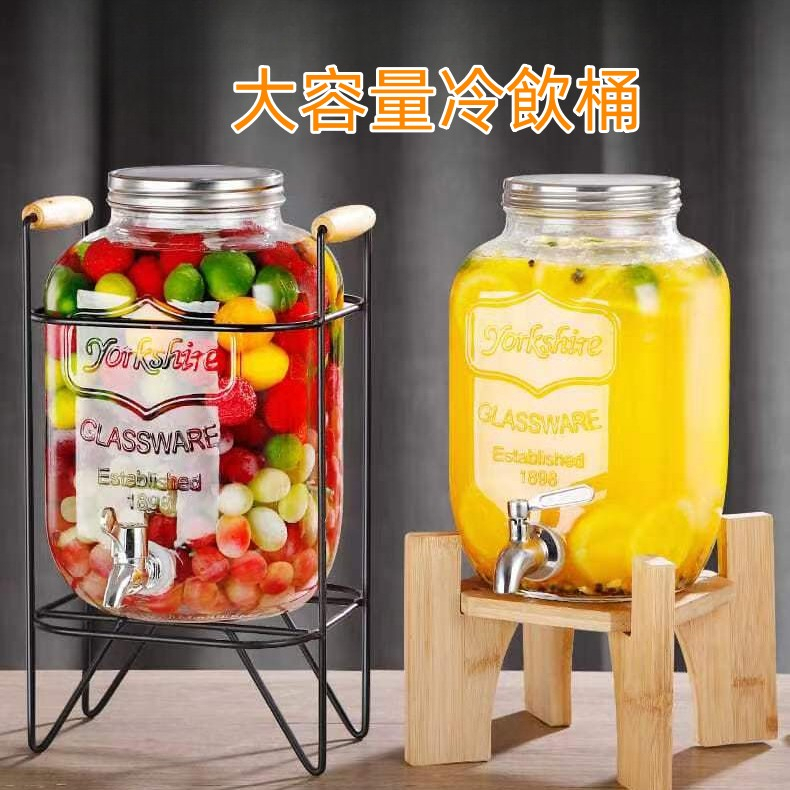 加厚玻璃飲料可樂桶  4L/5L/8L/10L 酵素罐 帶龍頭夏季冷飲果汁桶 大容量冷水壺 酒桶罐子泡酒瓶