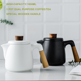 JTC 創意簡約日式亞光茶具咖啡陶瓷茶壺木手把下午茶具咖啡陶瓷咖啡茶具套裝訂製
