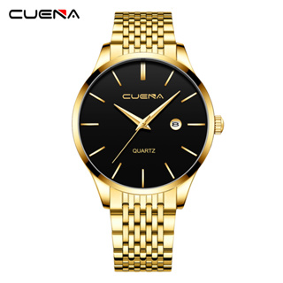 Cuena 男士手錶簡約時尚不銹鋼休閒商務超薄錶盤石英模擬防水 6046