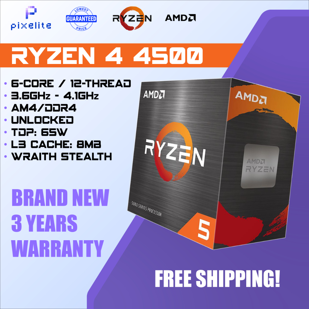 100% 全新 AMD Ryzen 5 4500 盒 6 核 3.6GHz 高達 4.1Ghz 解鎖 AM4 台式機 C