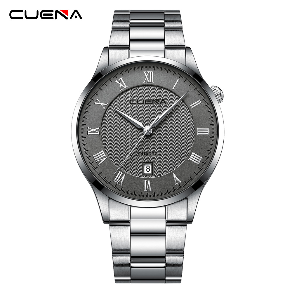 男士手錶 CUENA 原創品牌時尚簡約 40 厘米錶盤不銹鋼石英模擬防水 6073