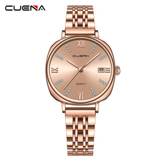 Cuena 女士手錶原創時尚品牌獨特風格不銹鋼 32CM 錶盤玫瑰金奢華休閒商務運動石英防水 6098