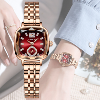 全新 CRRJU 原創女士手錶頂級奢華高品質不銹鋼方形獨特設計錶盤時尚休閒商務石英模擬防水 5014 X