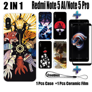 2 合 1 適用於 Redmi Note 5 AI Note 5 Pro 手機殼帶曲面陶瓷螢幕保護膜火影忍者設計