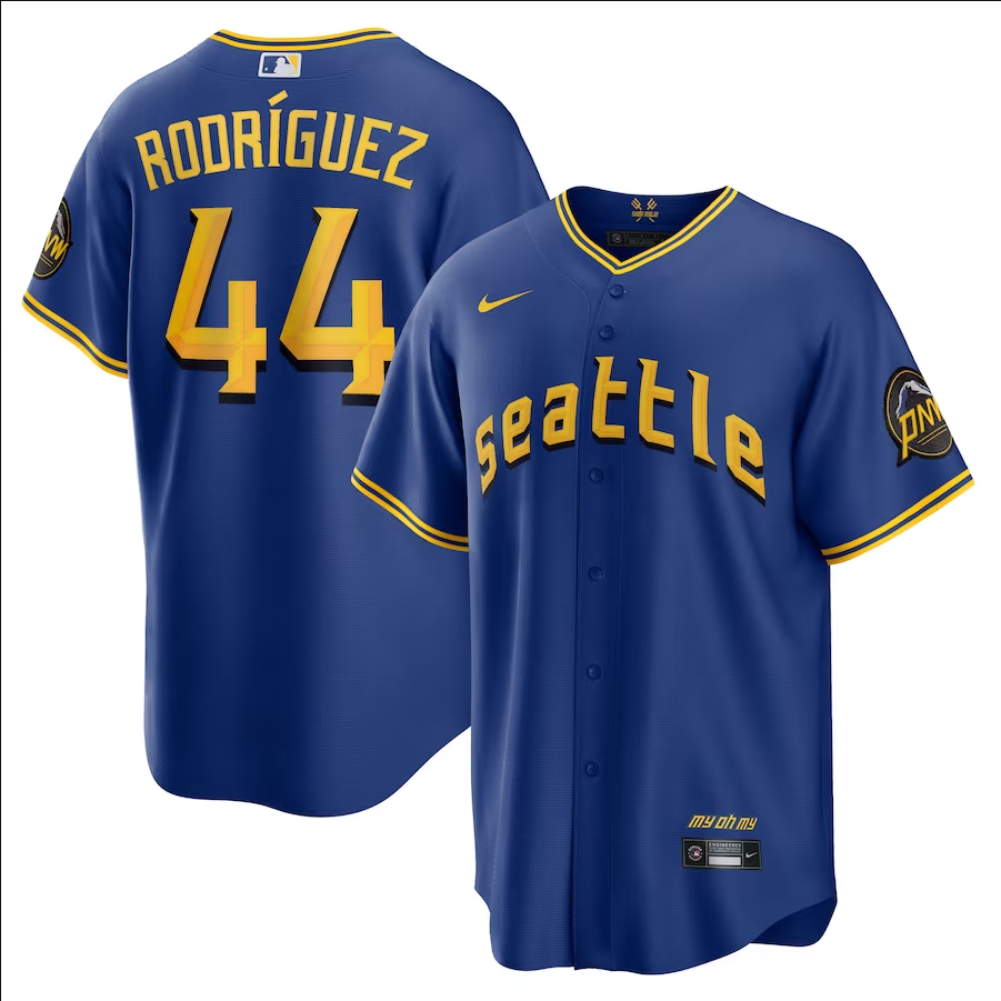 男式 MLB 球衣西雅圖水手隊 44 Julio Rodriguez 寶藍色 2024 城市連接棒球球衣