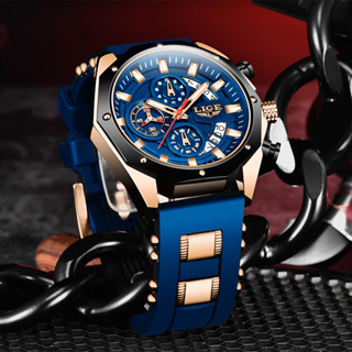 LIGE 新款運動男士手錶頂級奢侈品牌男士手錶矽膠手錶防水石英手錶