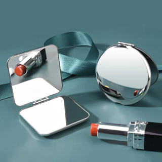 不鏽鋼手持雙面小鏡子 便攜隨身攜帶化妝鏡新款圓形方形