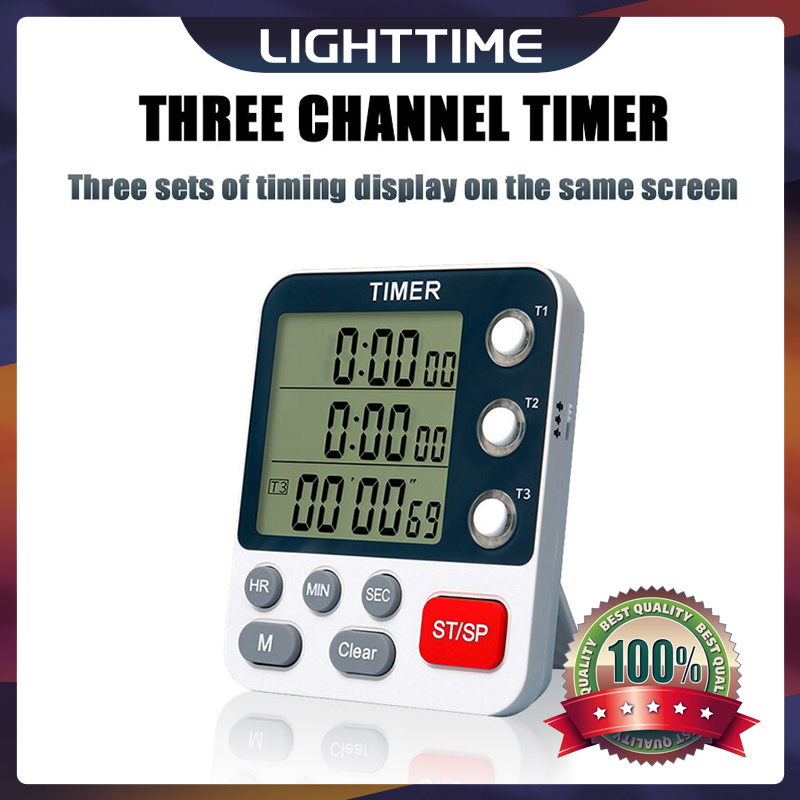 數字廚房定時器 3 通道倒計時鬧鐘提醒秒錶定時器時鐘,帶記憶功能,用於烹飪淋浴學習