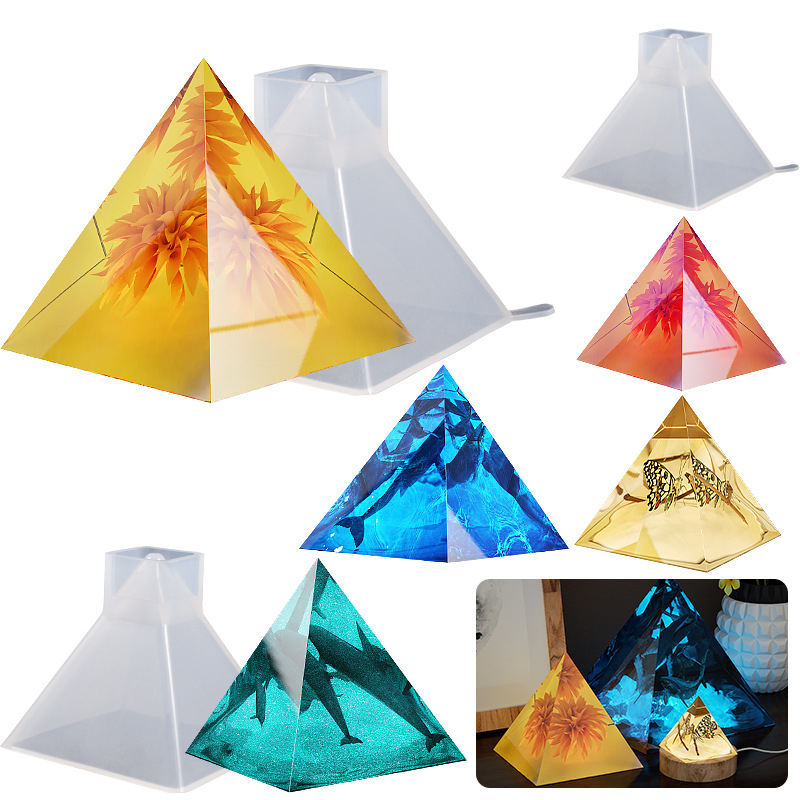 高透金字塔模具 DIY水晶滴膠樹脂高透鏡面金字塔帶託三角錐擺件矽膠模具 三角錐模具