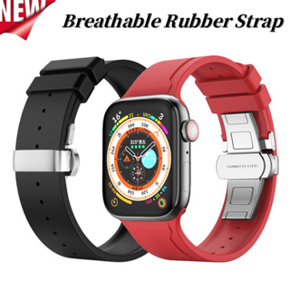 氟橡膠錶帶 蝴蝶扣表帶 適用蘋果手錶Apple Watch Ultra 8代 7 6 5 49 44 45mm金屬扣